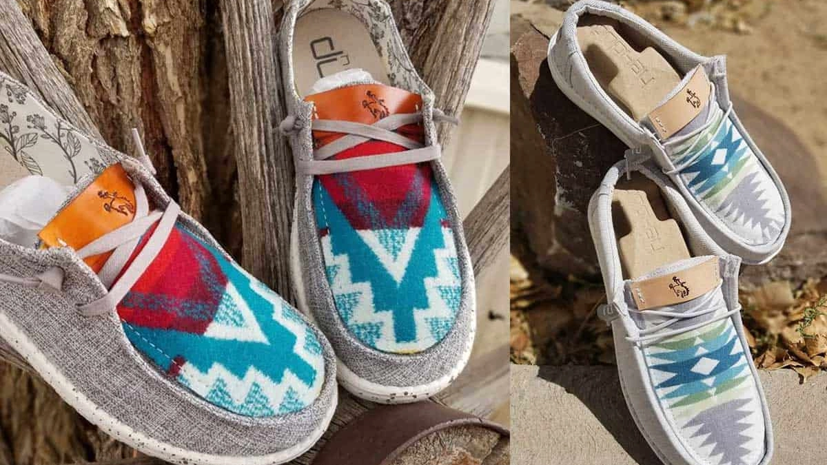 Custom Pendleton Wool Inset Hey Dude Men’s Beige Canvas Slip Ons WOMENS* Pendleton inlay Hey Dude shoes | ChickenTamale Designs main image 3
