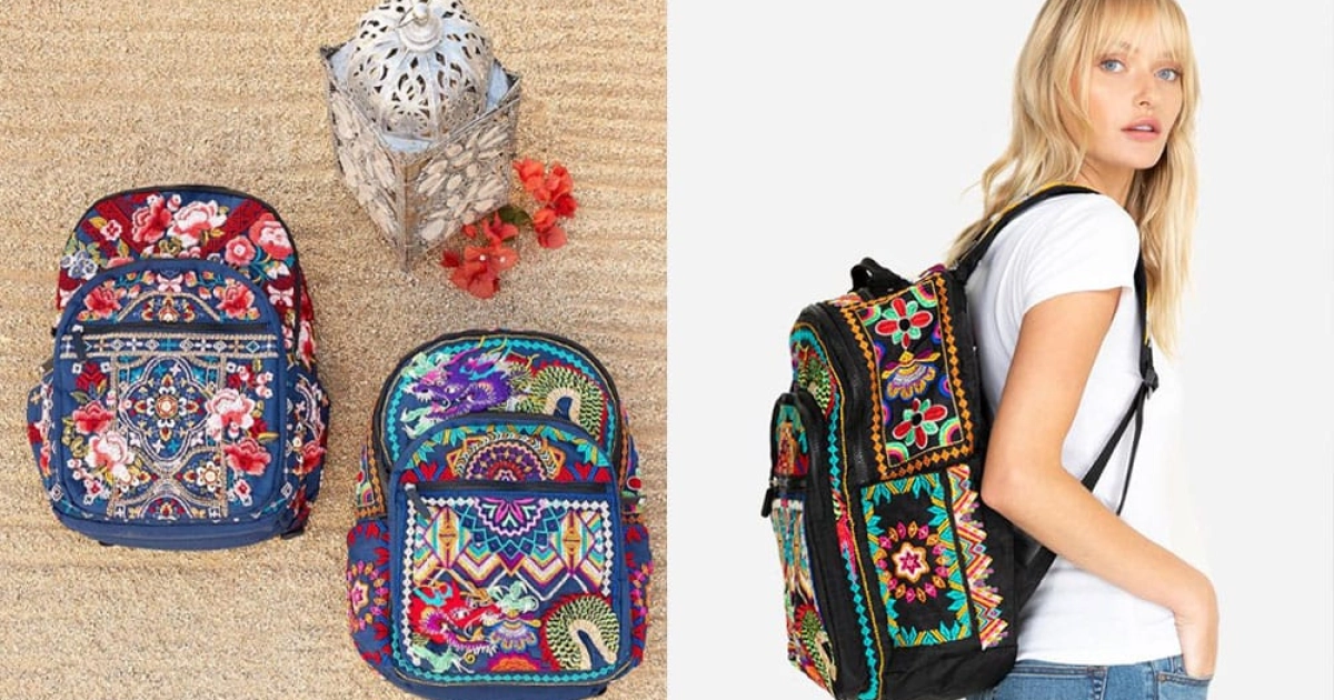 Johnny Was Cleo Velvet Drawstring Backpack Embroidered A true one-of-a-kind moment. ? This capsule is built from  main image 3