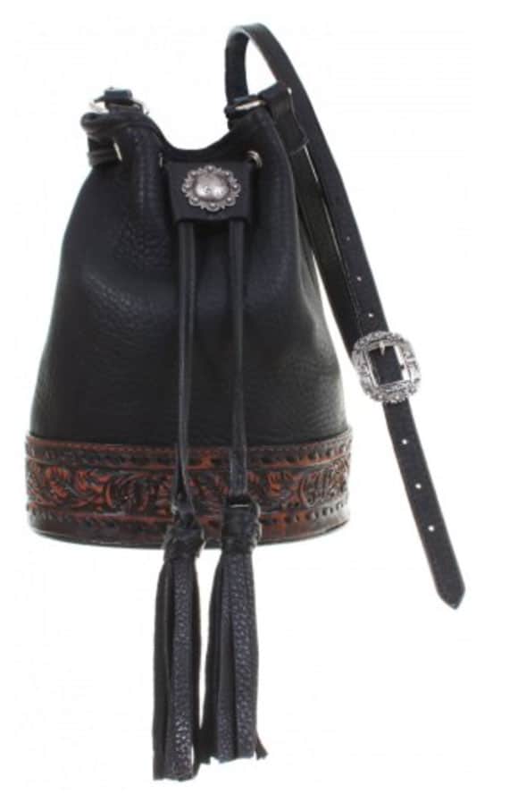 Black Stitch Buckle Barrell Bag
