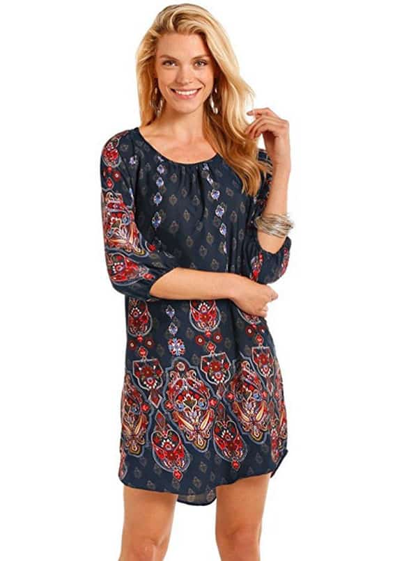navy blue dress for baby girl Women Western Boho Pattern V-Neck Holiday Super Long Plus Size Dress - main image 0