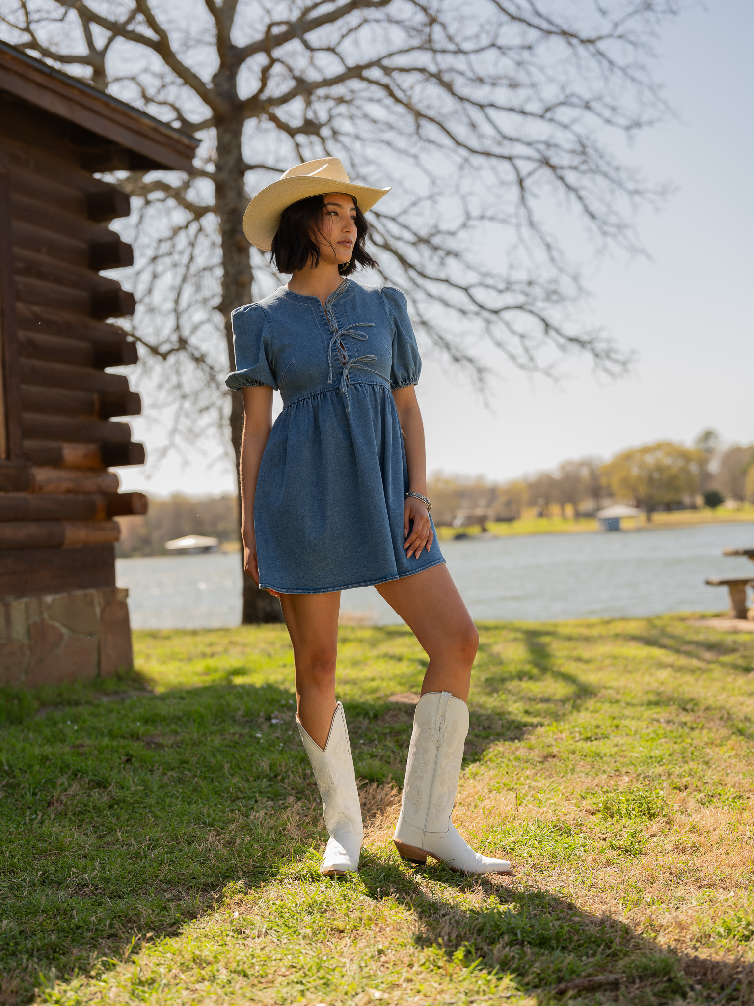 white christmas dresses Women's Brandy Strapless Cargo Denim Mini Dress in Light Denim